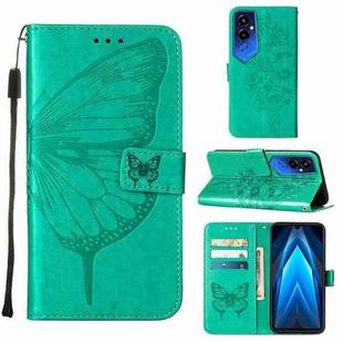 For Tecno Pova 4 Pro LG8N Embossed Butterfly Flip Leather Phone Case(Green)