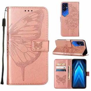 For Tecno Pova 4 Pro LG8N Embossed Butterfly Flip Leather Phone Case(Rose Gold)