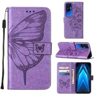 For Tecno Pova 4 Pro LG8N Embossed Butterfly Flip Leather Phone Case(Purple)