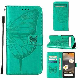 For Google Pixel 7a Embossed Butterfly Flip Leather Phone Case(Green)