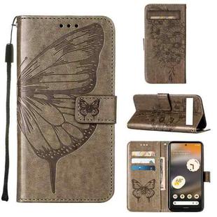For Google Pixel 7a Embossed Butterfly Flip Leather Phone Case(Grey)