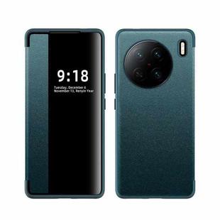 For vivo X90 Pro Magnetic Side Window View Shockproof Horizontal Flip Leather Case(Cyan)