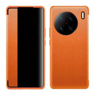 For vivo X90 Pro+ Magnetic Side Window View Shockproof Horizontal Flip Leather Case(Orange)