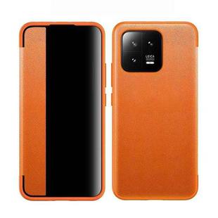 For Xiaomi 13 Magnetic Side Window View Shockproof Horizontal Flip Leather Case(Orange)