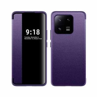 For Xiaomi 13 Pro Magnetic Side Window View Shockproof Horizontal Flip Leather Case(Purple)