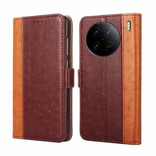 For vivo X90 Pro+ Ostrich Texture Flip Leather Phone Case(Brown)