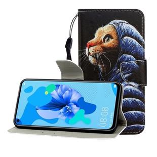 For Huawei Nova 5i / P20 Lite (2019) Colored Drawing Horizontal Flip Leather Case with Holder & Card Slot & Wallet(Down Jacket Cat)