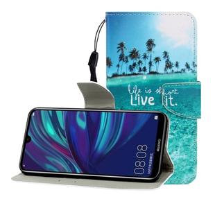 For Huawei Enjoy 9 Colored Drawing Horizontal Flip Leather Case with Holder & Card Slot & Wallet(Coconut Tree)
