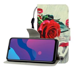 For Huawei Enjoy 10S Colored Drawing Horizontal Flip Leather Case with Holder & Card Slot & Wallet(Red Rose)