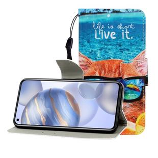 For Huawei Honor 30 Colored Drawing Horizontal Flip Leather Case with Holder & Card Slot & Wallet(Underwater Cat)