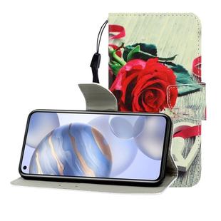 For Huawei Honor 30 Colored Drawing Horizontal Flip Leather Case with Holder & Card Slot & Wallet(Red Rose)