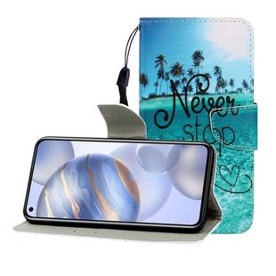 For Huawei Honor 30 Colored Drawing Horizontal Flip Leather Case with Holder & Card Slot & Wallet(Blue Coconut Grove)