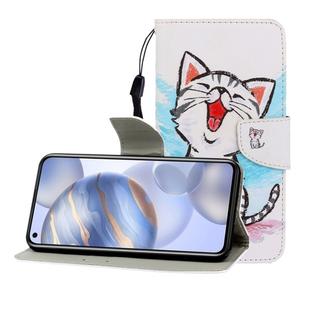 For Huawei Honor 30 Pro Colored Drawing Horizontal Flip Leather Case with Holder & Card Slot & Wallet(Red Mouth Cat)