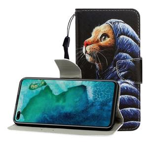 For Huawei Honor V30 / V30 Pro Colored Drawing Horizontal Flip Leather Case with Holder & Card Slot & Wallet(Down Jacket Cat)