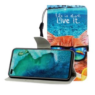 For Huawei Honor V30 / V30 Pro Colored Drawing Horizontal Flip Leather Case with Holder & Card Slot & Wallet(Underwater Cat)