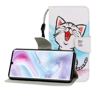 For Xiaomi Note 10 Pro Colored Drawing Horizontal Flip Leather Case with Holder & Card Slot & Wallet(Red Mouth Cat)