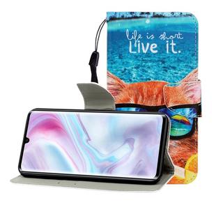 For Xiaomi Note 10 Pro Colored Drawing Horizontal Flip Leather Case with Holder & Card Slot & Wallet(Underwater Cat)