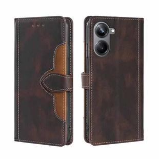 For Realme 10 Pro 5G Skin Feel Magnetic Buckle Leather Phone Case(Brown)