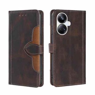 For Realme 10 Pro+ 5G Skin Feel Magnetic Buckle Leather Phone Case(Brown)