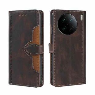 For vivo X90 Pro 5G Skin Feel Magnetic Buckle Leather Phone Case(Brown)