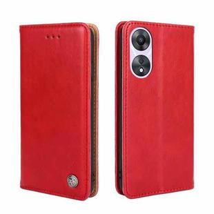 For OPPO A58 5G Non-Magnetic Retro Texture Flip Leather Phone Case(Red)