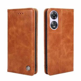 For OPPO A58 5G Non-Magnetic Retro Texture Flip Leather Phone Case(Brown)