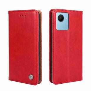 For Realme C30s Non-Magnetic Retro Texture Flip Leather Phone Case(Red)