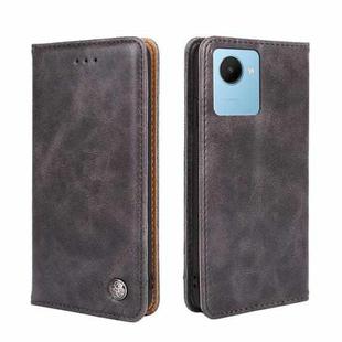 For Realme C30s Non-Magnetic Retro Texture Flip Leather Phone Case(Grey)
