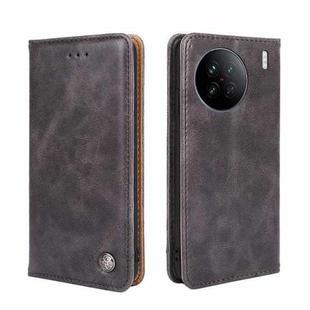 For vivo X90 Non-Magnetic Retro Texture Flip Leather Phone Case(Grey)