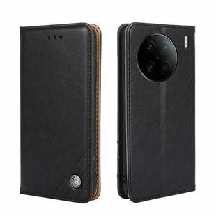 For vivo X90 Pro+ Non-Magnetic Retro Texture Flip Leather Phone Case(Black)