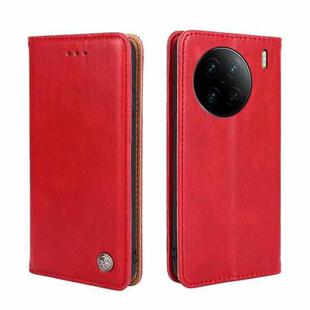 For vivo X90 Pro+ Non-Magnetic Retro Texture Flip Leather Phone Case(Red)