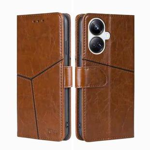 For Realme 10 Pro+ 5G Geometric Stitching Horizontal Flip Leather Phone Case(Light Brown)