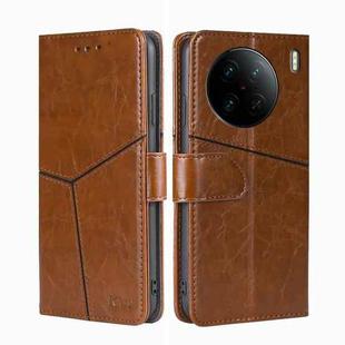 For vivo X90 Pro 5G Geometric Stitching Horizontal Flip Leather Phone Case(Light Brown)