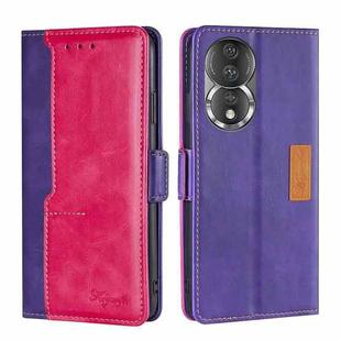 For Honor 80 Contrast Color Side Buckle Leather Phone Case(Purple+Rose Red)