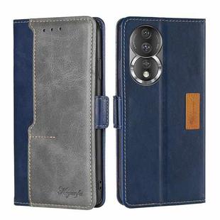 For Honor 80 Contrast Color Side Buckle Leather Phone Case(Blue+Grey)