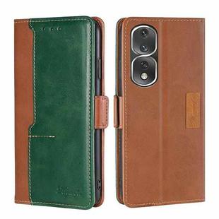 For Honor 80 Pro Contrast Color Side Buckle Leather Phone Case(Light Brown+Green)