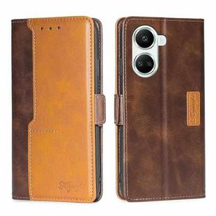 For Huawei nova 10 SE Contrast Color Side Buckle Leather Phone Case(Dark Brown+Gold)