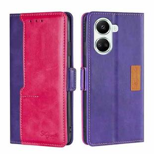 For Huawei nova 10 SE Contrast Color Side Buckle Leather Phone Case(Purple+Rose Red)