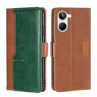 For Realme 10 4G Contrast Color Side Buckle Leather Phone Case(Light Brown+Green)