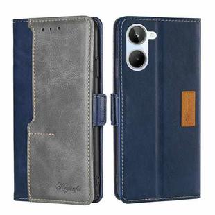 For Realme 10 4G Contrast Color Side Buckle Leather Phone Case(Blue+Grey)