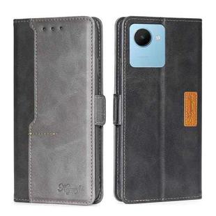 For Realme C30s Contrast Color Side Buckle Leather Phone Case(Black+Grey)