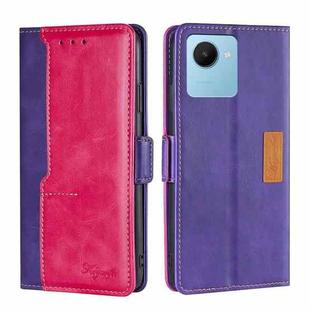 For Realme C30s Contrast Color Side Buckle Leather Phone Case(Purple+Rose Red)