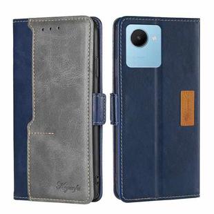 For Realme C30s Contrast Color Side Buckle Leather Phone Case(Blue+Grey)