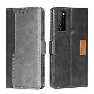 For TCL 30XL 2022 Contrast Color Side Buckle Leather Phone Case(Black+Grey)