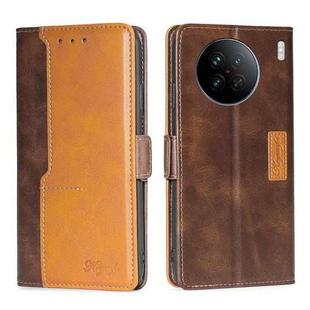 For vivo X90 Contrast Color Side Buckle Leather Phone Case(Dark Brown+Gold)