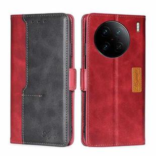 For vivo X90 Pro+ Contrast Color Side Buckle Leather Phone Case(Red+Black)