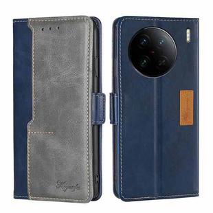 For vivo X90 Pro+ Contrast Color Side Buckle Leather Phone Case(Blue+Grey)