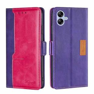 For Samsung Galaxy A04e 4G Contrast Color Side Buckle Leather Phone Case(Purple+Rose Red)