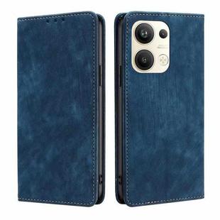 For OPPO Reno9 Pro+ 5G RFID Anti-theft Brush Magnetic Leather Phone Case(Blue)