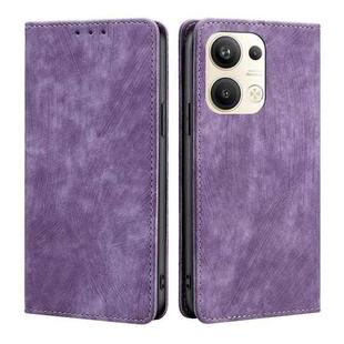 For OPPO Reno9 Pro+ 5G RFID Anti-theft Brush Magnetic Leather Phone Case(Purple)